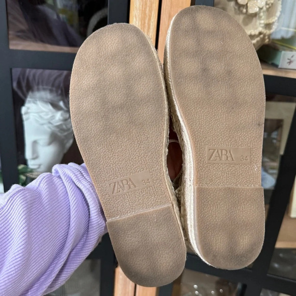 Zara Girls espadrilles sandals metallic crochet jute beige sand round toe boho - Picture 5 of 11